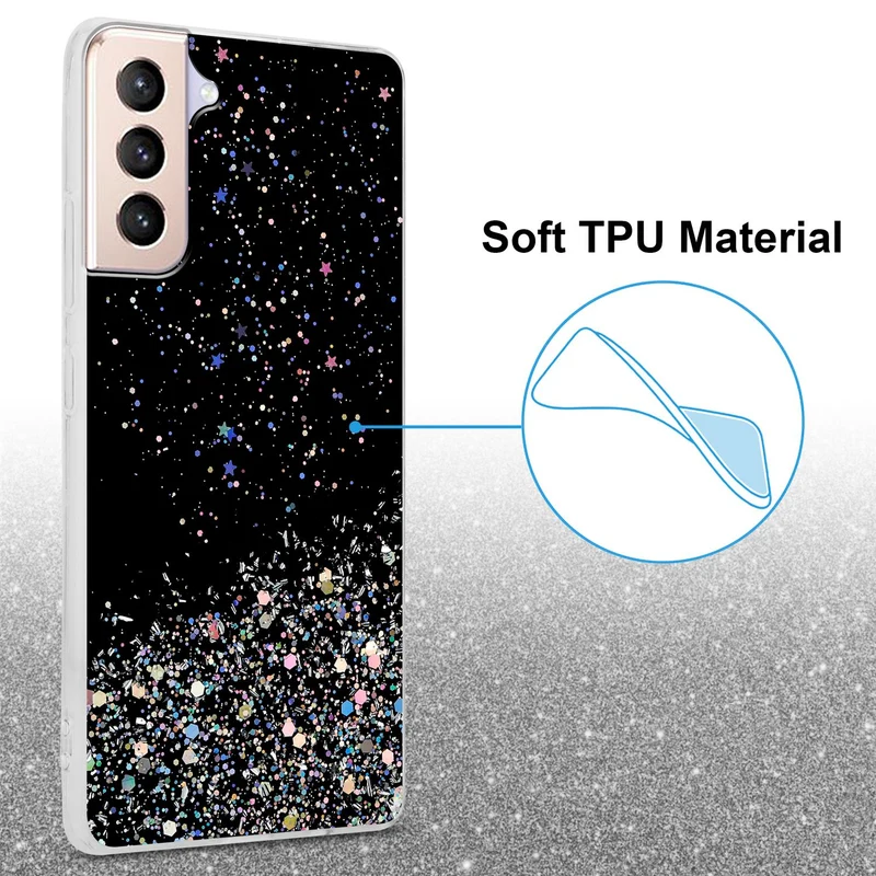 Cadorabo Hülle kompatibel mit Samsung Galaxy S21 PLUS Schutzhülle aus flexiblem TPU Silikon mit funkelnden Glitter