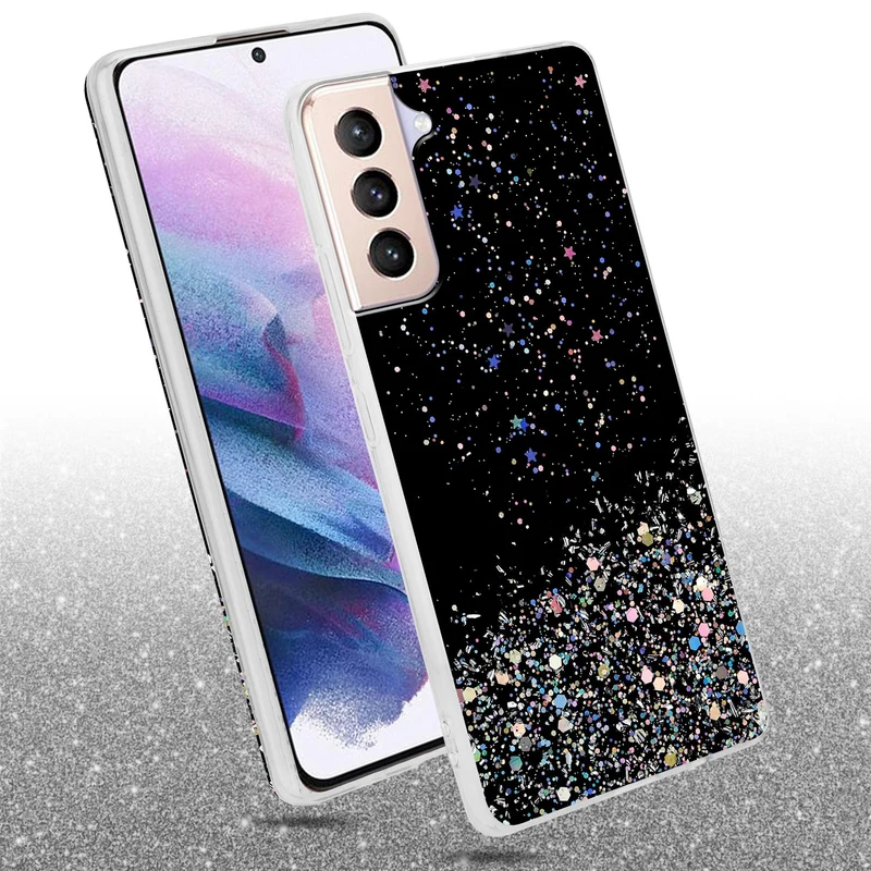 Cadorabo Hülle kompatibel mit Samsung Galaxy S21 PLUS Schutzhülle aus flexiblem TPU Silikon mit funkelnden Glitter