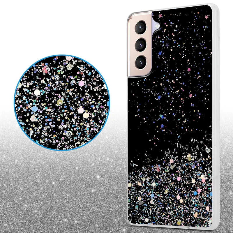 Cadorabo Hülle kompatibel mit Samsung Galaxy S21 PLUS Schutzhülle aus flexiblem TPU Silikon mit funkelnden Glitter