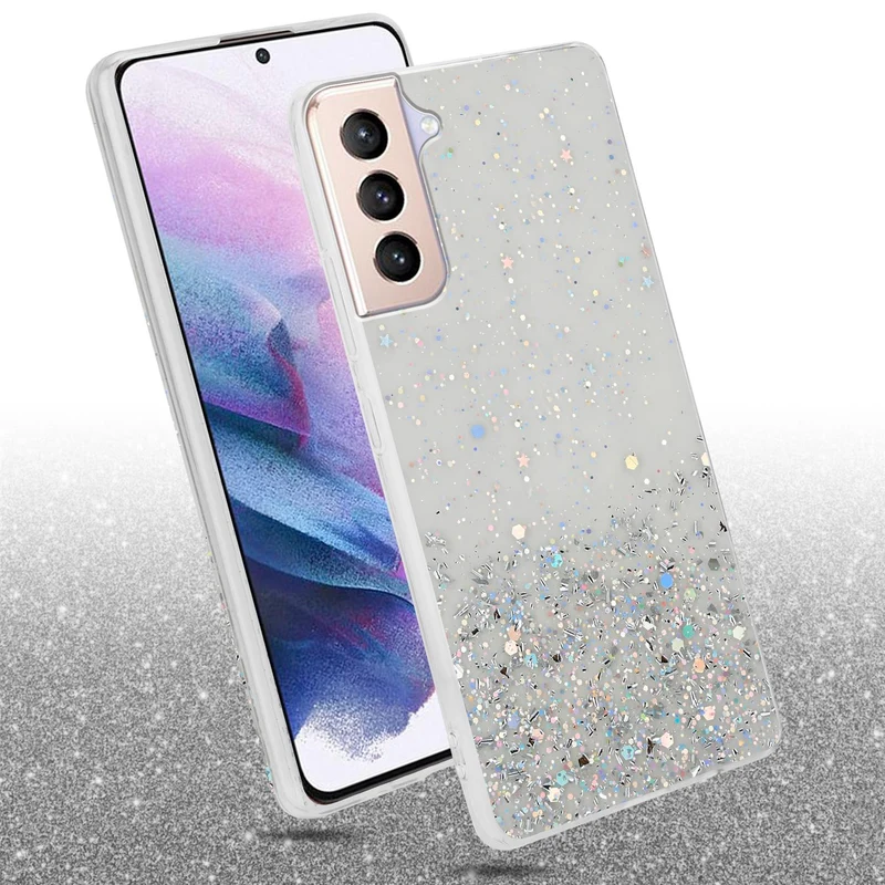 Cadorabo Hülle kompatibel mit Samsung Galaxy S21 PLUS Schutzhülle aus flexiblem TPU Silikon mit funkelnden Glitter