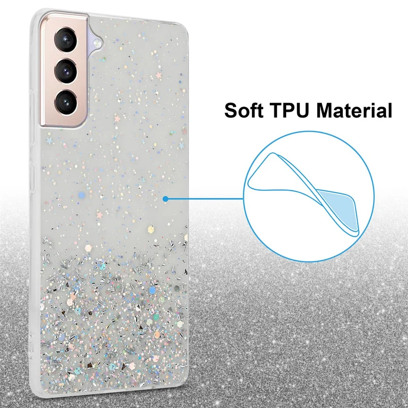 Cadorabo Hülle kompatibel mit Samsung Galaxy S21 PLUS Schutzhülle aus flexiblem TPU Silikon mit funkelnden Glitter