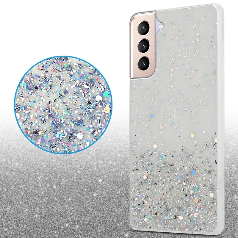 Cadorabo Hülle kompatibel mit Samsung Galaxy S21 PLUS Schutzhülle aus flexiblem TPU Silikon mit funkelnden Glitter