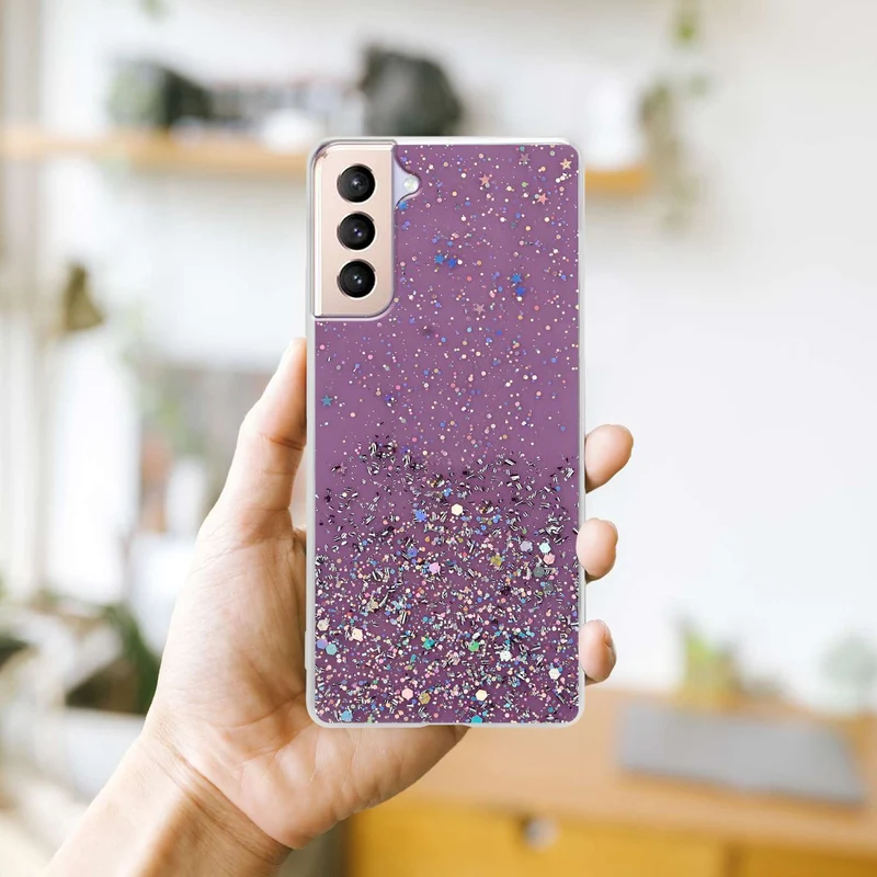 Cadorabo Hülle kompatibel mit Samsung Galaxy S21 PLUS Schutzhülle aus flexiblem TPU Silikon mit funkelnden Glitter