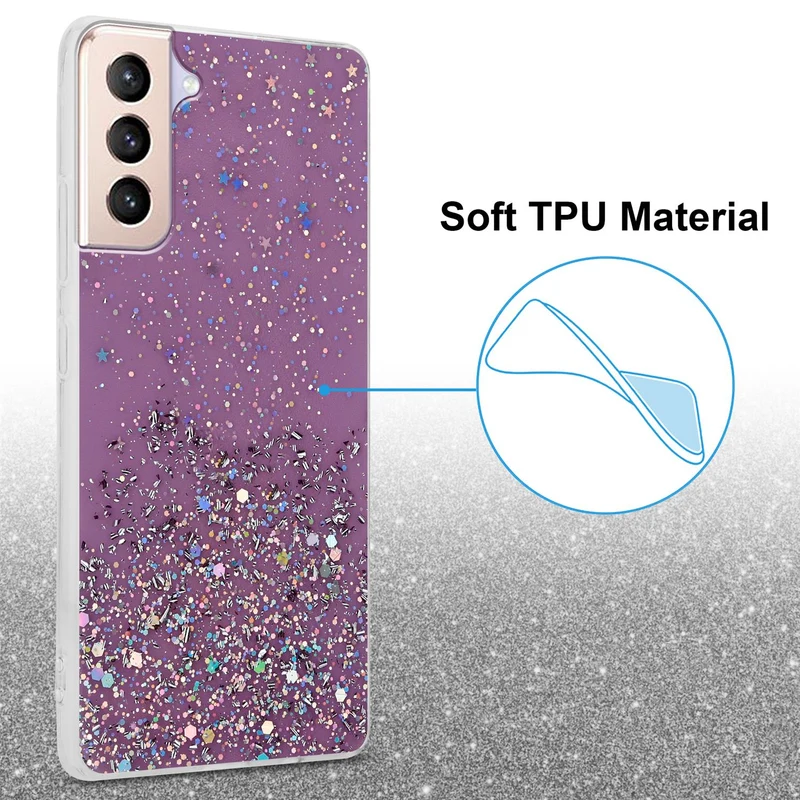 Cadorabo Hülle kompatibel mit Samsung Galaxy S21 PLUS Schutzhülle aus flexiblem TPU Silikon mit funkelnden Glitter