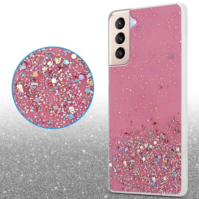 Cadorabo Hülle kompatibel mit Samsung Galaxy S21 PLUS Schutzhülle aus flexiblem TPU Silikon mit funkelnden Glitter