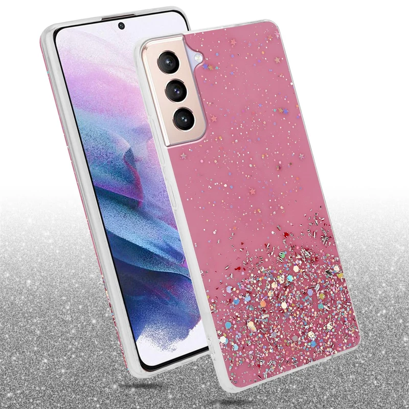 Cadorabo Hülle kompatibel mit Samsung Galaxy S21 PLUS Schutzhülle aus flexiblem TPU Silikon mit funkelnden Glitter