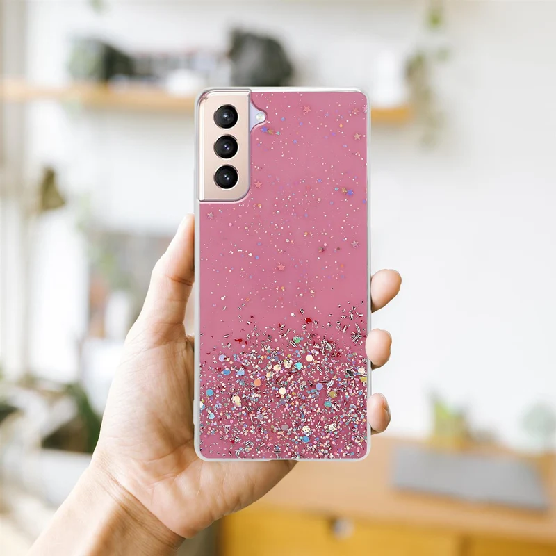 Cadorabo Hülle kompatibel mit Samsung Galaxy S21 PLUS Schutzhülle aus flexiblem TPU Silikon mit funkelnden Glitter