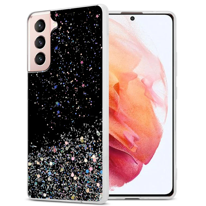 Cadorabo Hülle kompatibel mit Samsung Galaxy S21 5G Schutzhülle aus flexiblem TPU Silikon mit funkelnden Glitter