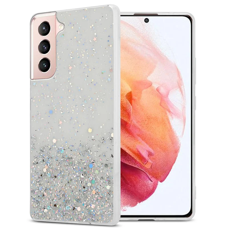 Cadorabo Hülle kompatibel mit Samsung Galaxy S21 5G Schutzhülle aus flexiblem TPU Silikon mit funkelnden Glitter