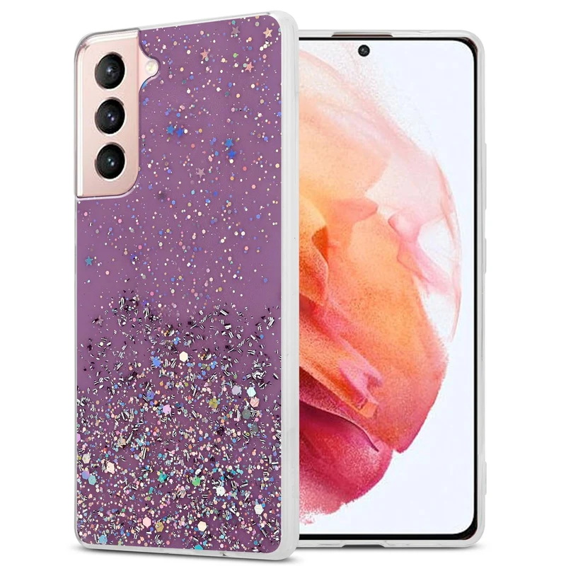Cadorabo Hülle kompatibel mit Samsung Galaxy S21 5G Schutzhülle aus flexiblem TPU Silikon mit funkelnden Glitter