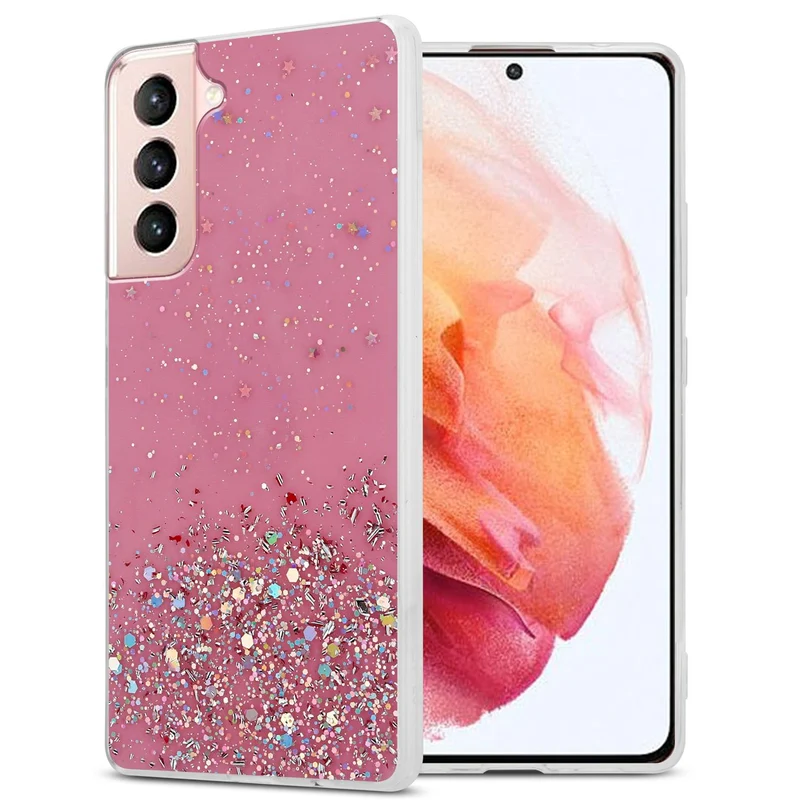 Cadorabo Hülle kompatibel mit Samsung Galaxy S21 5G Schutzhülle aus flexiblem TPU Silikon mit funkelnden Glitter
