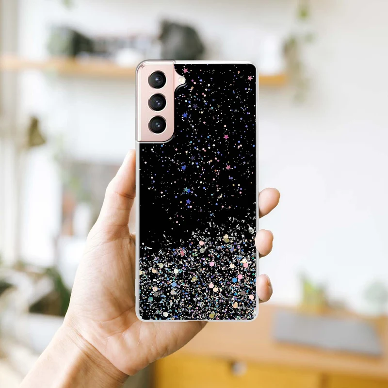 Cadorabo Hülle kompatibel mit Samsung Galaxy S21 5G Schutzhülle aus flexiblem TPU Silikon mit funkelnden Glitter