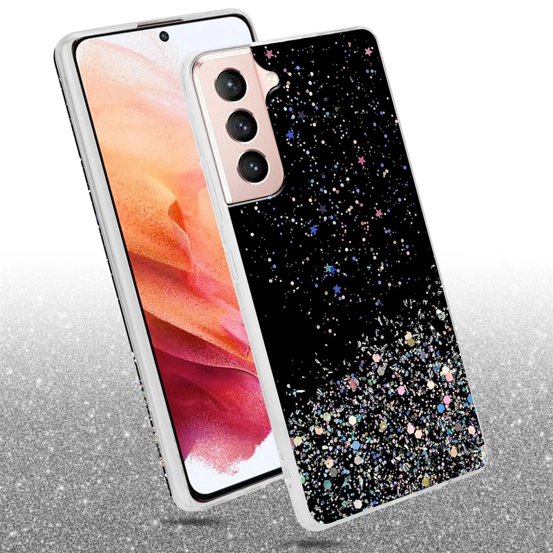 Cadorabo Hülle kompatibel mit Samsung Galaxy S21 5G Schutzhülle aus flexiblem TPU Silikon mit funkelnden Glitter