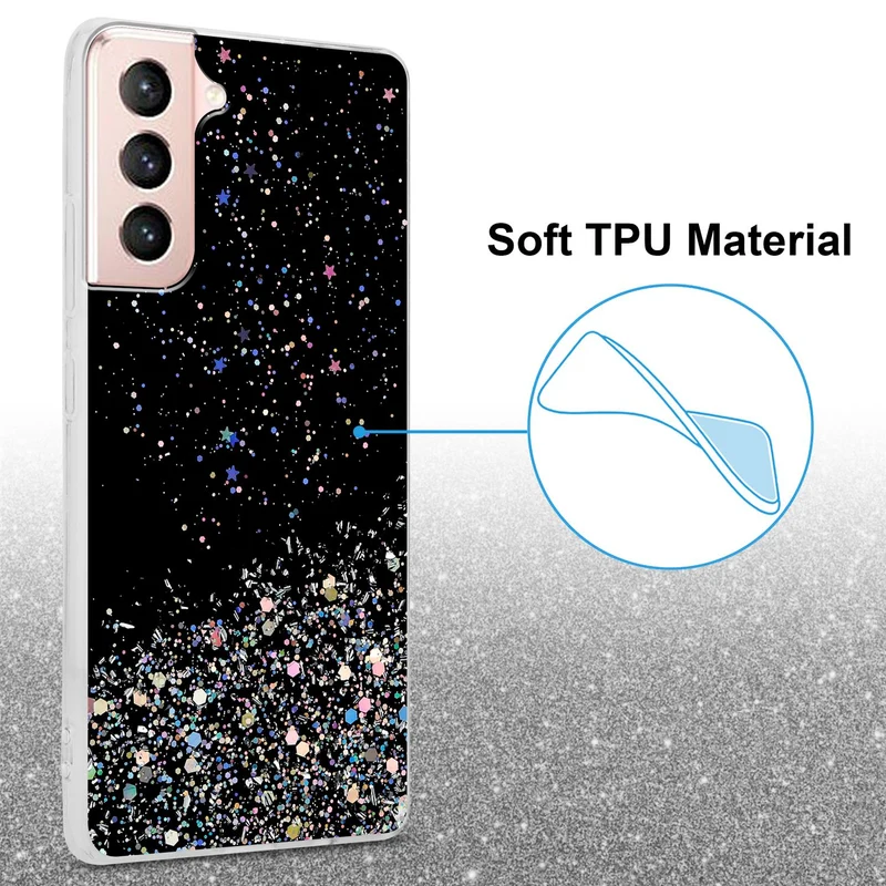 Cadorabo Hülle kompatibel mit Samsung Galaxy S21 5G Schutzhülle aus flexiblem TPU Silikon mit funkelnden Glitter