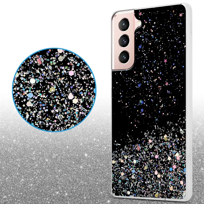 Cadorabo Hülle kompatibel mit Samsung Galaxy S21 5G Schutzhülle aus flexiblem TPU Silikon mit funkelnden Glitter