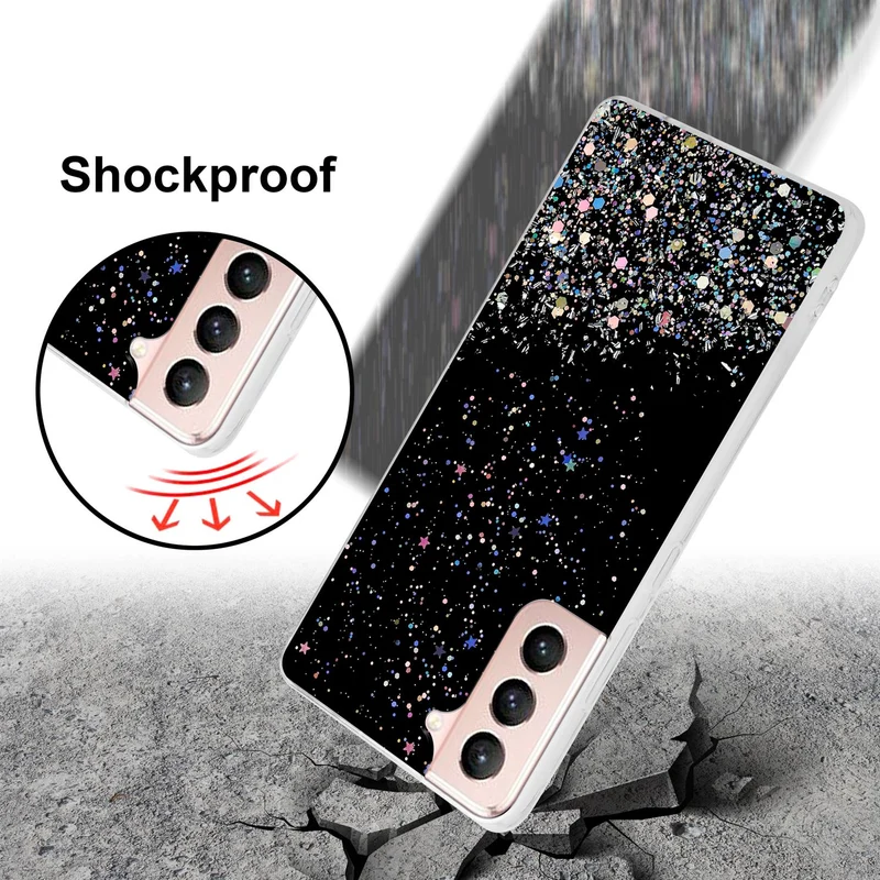 Cadorabo Hülle kompatibel mit Samsung Galaxy S21 5G Schutzhülle aus flexiblem TPU Silikon mit funkelnden Glitter