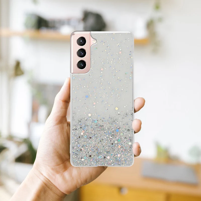 Cadorabo Hülle kompatibel mit Samsung Galaxy S21 5G Schutzhülle aus flexiblem TPU Silikon mit funkelnden Glitter