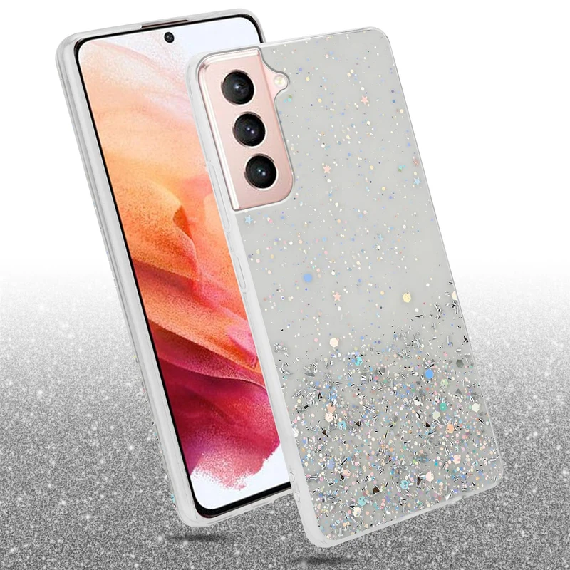 Cadorabo Hülle kompatibel mit Samsung Galaxy S21 5G Schutzhülle aus flexiblem TPU Silikon mit funkelnden Glitter