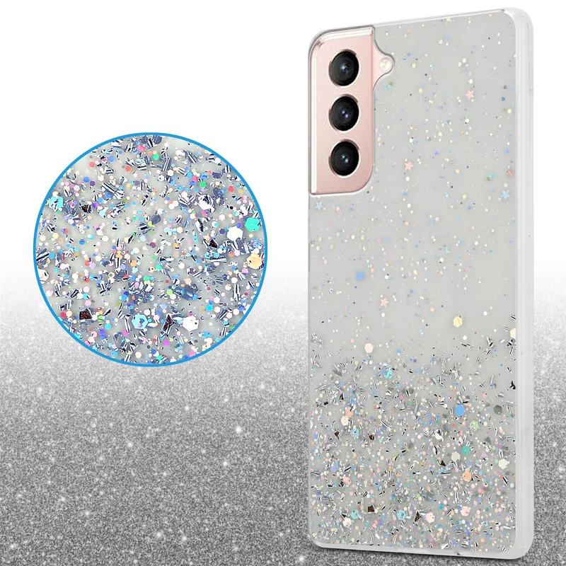 Cadorabo Hülle kompatibel mit Samsung Galaxy S21 5G Schutzhülle aus flexiblem TPU Silikon mit funkelnden Glitter