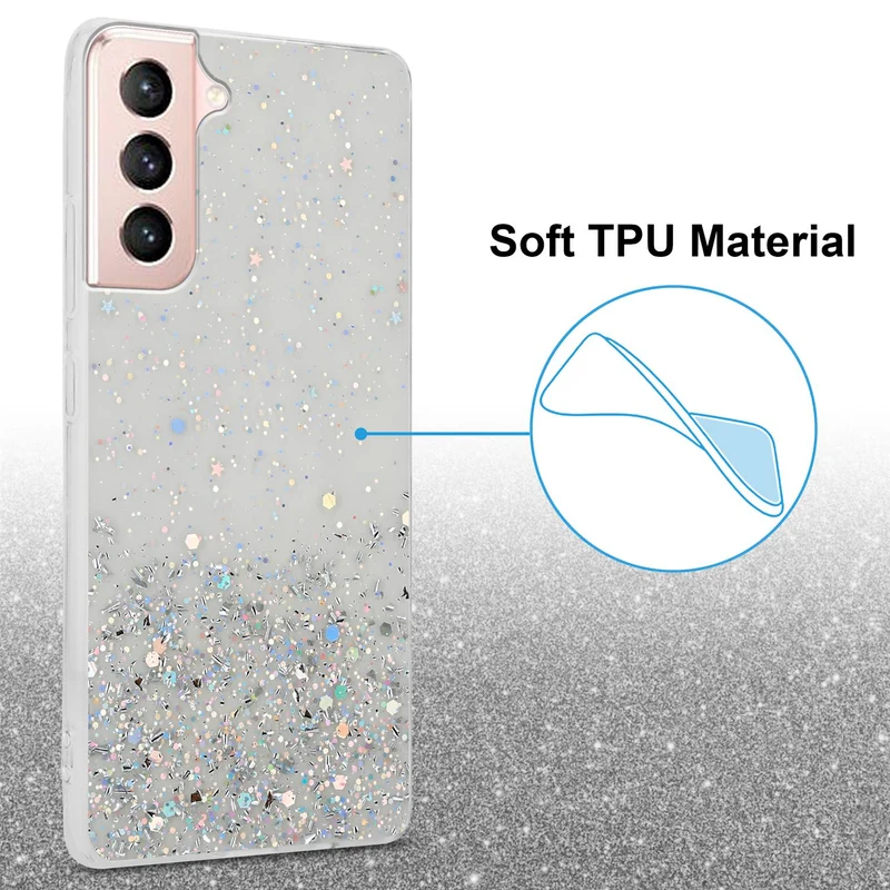 Cadorabo Hülle kompatibel mit Samsung Galaxy S21 5G Schutzhülle aus flexiblem TPU Silikon mit funkelnden Glitter