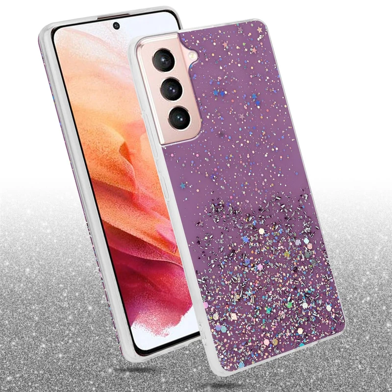 Cadorabo Hülle kompatibel mit Samsung Galaxy S21 5G Schutzhülle aus flexiblem TPU Silikon mit funkelnden Glitter