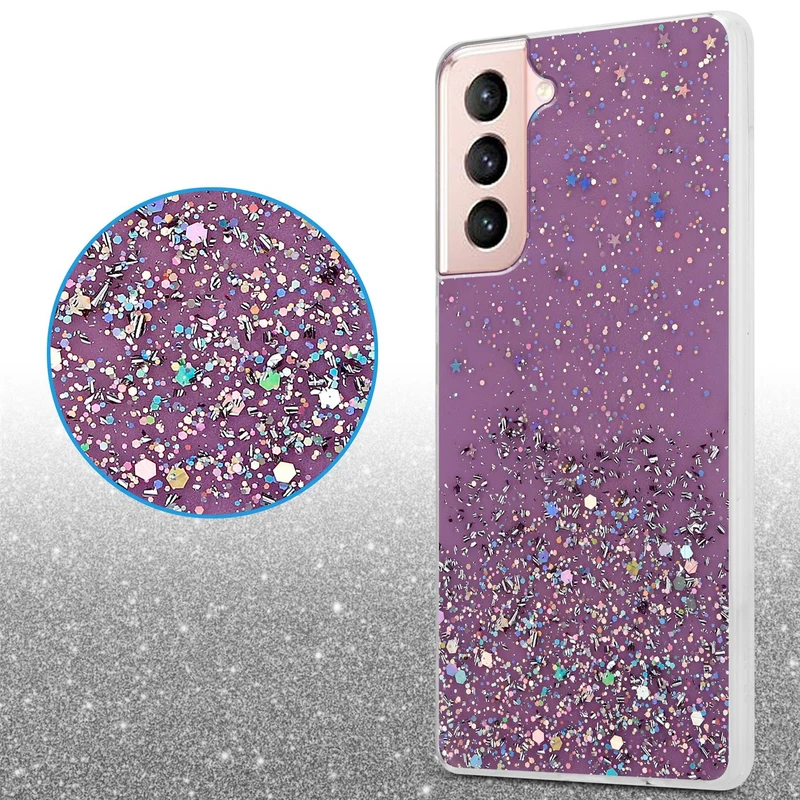 Cadorabo Hülle kompatibel mit Samsung Galaxy S21 5G Schutzhülle aus flexiblem TPU Silikon mit funkelnden Glitter