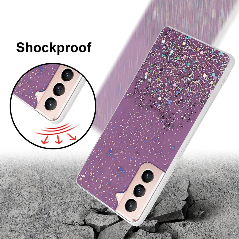 Cadorabo Hülle kompatibel mit Samsung Galaxy S21 5G Schutzhülle aus flexiblem TPU Silikon mit funkelnden Glitter