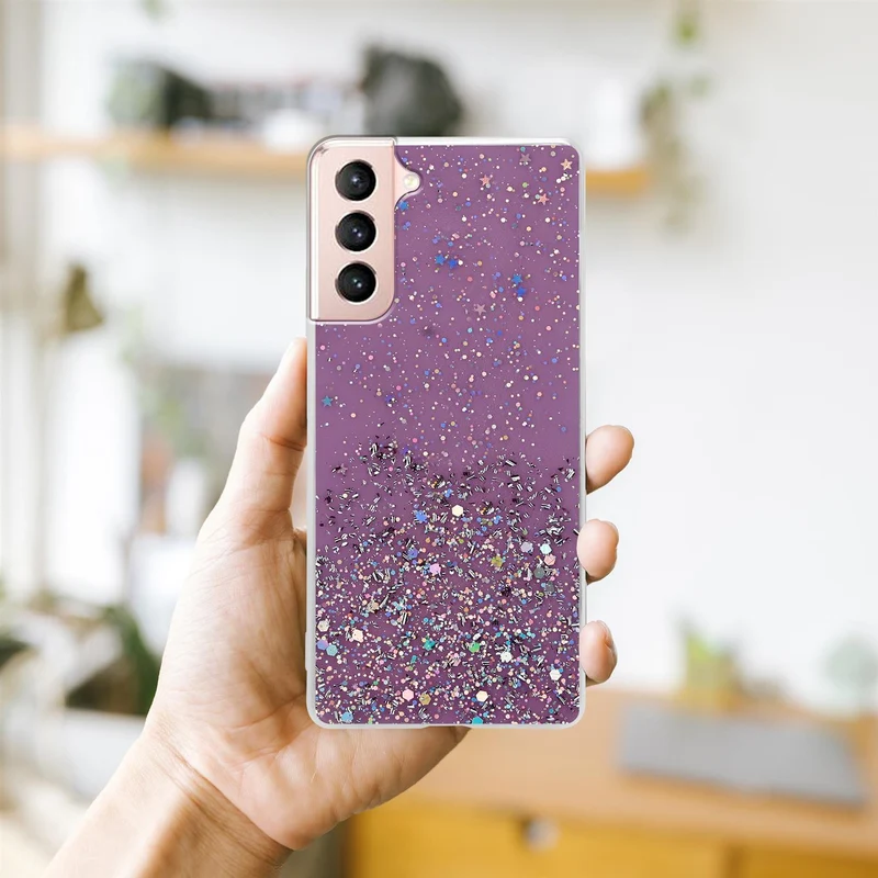 Cadorabo Hülle kompatibel mit Samsung Galaxy S21 5G Schutzhülle aus flexiblem TPU Silikon mit funkelnden Glitter