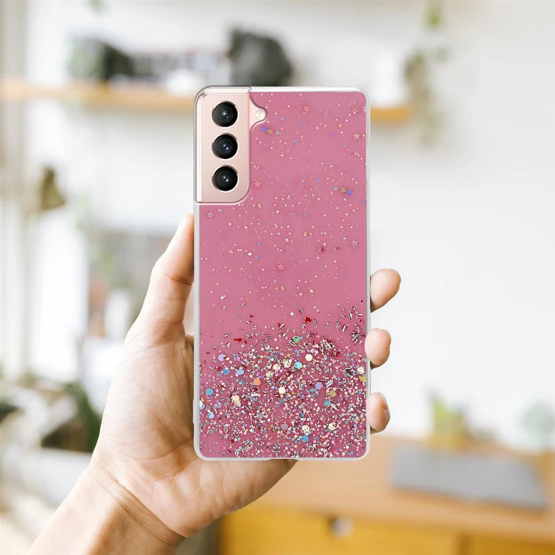 Cadorabo Hülle kompatibel mit Samsung Galaxy S21 5G Schutzhülle aus flexiblem TPU Silikon mit funkelnden Glitter
