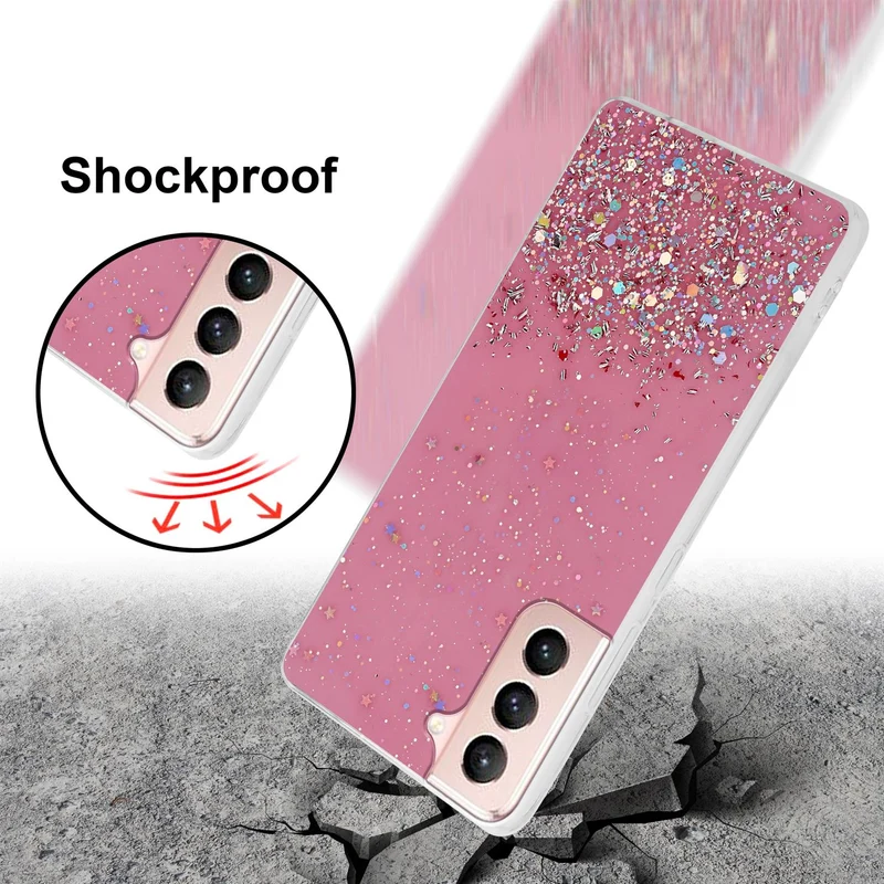 Cadorabo Hülle kompatibel mit Samsung Galaxy S21 5G Schutzhülle aus flexiblem TPU Silikon mit funkelnden Glitter