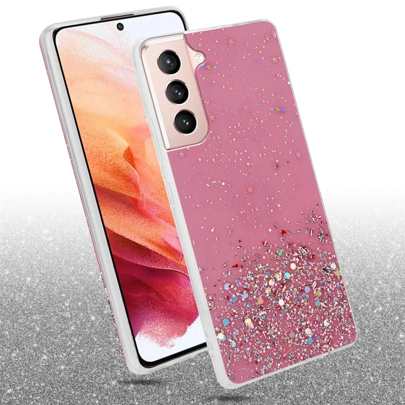 Cadorabo Hülle kompatibel mit Samsung Galaxy S21 5G Schutzhülle aus flexiblem TPU Silikon mit funkelnden Glitter