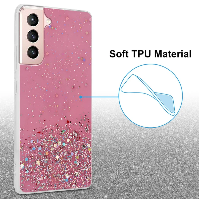 Cadorabo Hülle kompatibel mit Samsung Galaxy S21 5G Schutzhülle aus flexiblem TPU Silikon mit funkelnden Glitter