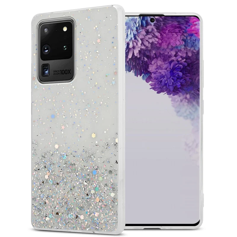 Cadorabo Hülle kompatibel mit Samsung Galaxy S20 ULTRA Schutzhülle aus flexiblem TPU Silikon mit funkelnden Glitter