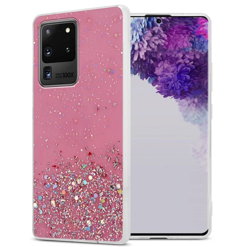 Cadorabo Hülle kompatibel mit Samsung Galaxy S20 ULTRA Schutzhülle aus flexiblem TPU Silikon mit funkelnden Glitter