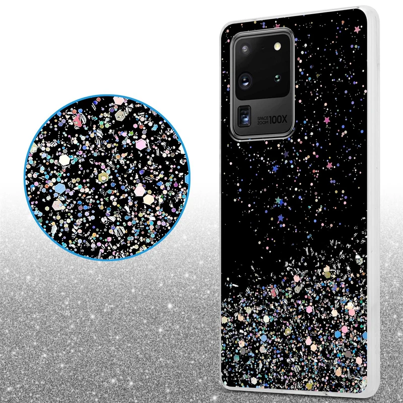 Cadorabo Hülle kompatibel mit Samsung Galaxy S20 ULTRA Schutzhülle aus flexiblem TPU Silikon mit funkelnden Glitter