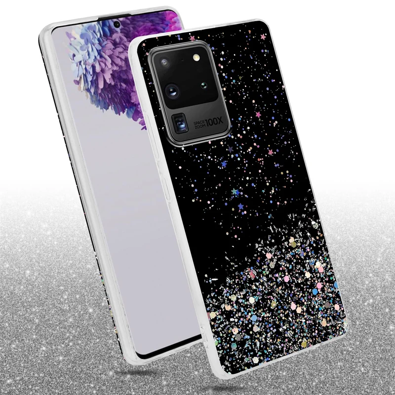 Cadorabo Hülle kompatibel mit Samsung Galaxy S20 ULTRA Schutzhülle aus flexiblem TPU Silikon mit funkelnden Glitter