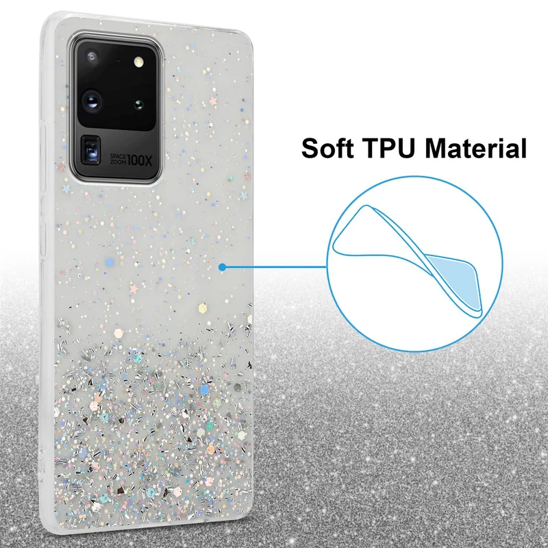 Cadorabo Hülle kompatibel mit Samsung Galaxy S20 ULTRA Schutzhülle aus flexiblem TPU Silikon mit funkelnden Glitter