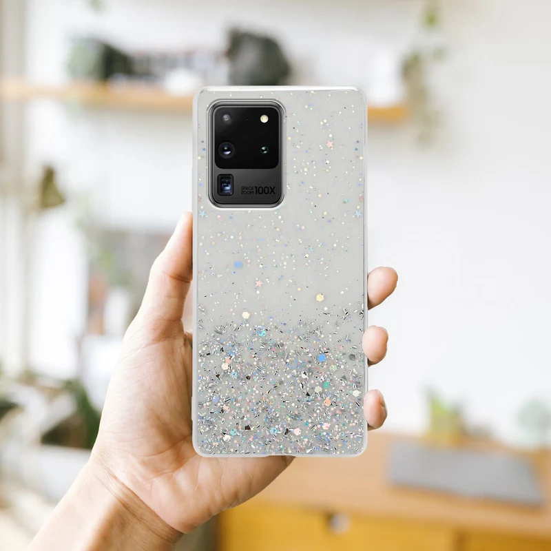 Cadorabo Hülle kompatibel mit Samsung Galaxy S20 ULTRA Schutzhülle aus flexiblem TPU Silikon mit funkelnden Glitter