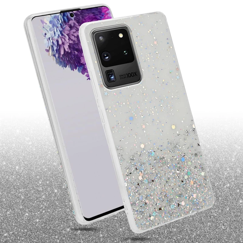 Cadorabo Hülle kompatibel mit Samsung Galaxy S20 ULTRA Schutzhülle aus flexiblem TPU Silikon mit funkelnden Glitter