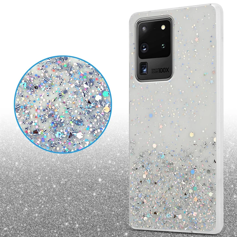 Cadorabo Hülle kompatibel mit Samsung Galaxy S20 ULTRA Schutzhülle aus flexiblem TPU Silikon mit funkelnden Glitter