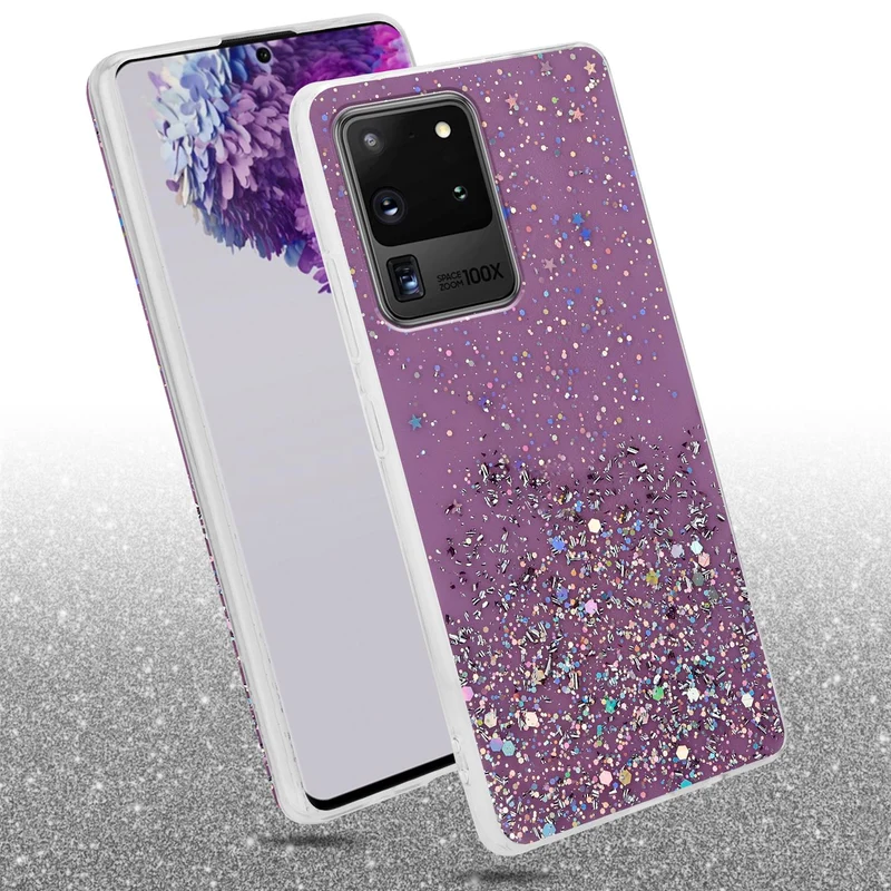 Cadorabo Hülle kompatibel mit Samsung Galaxy S20 ULTRA Schutzhülle aus flexiblem TPU Silikon mit funkelnden Glitter