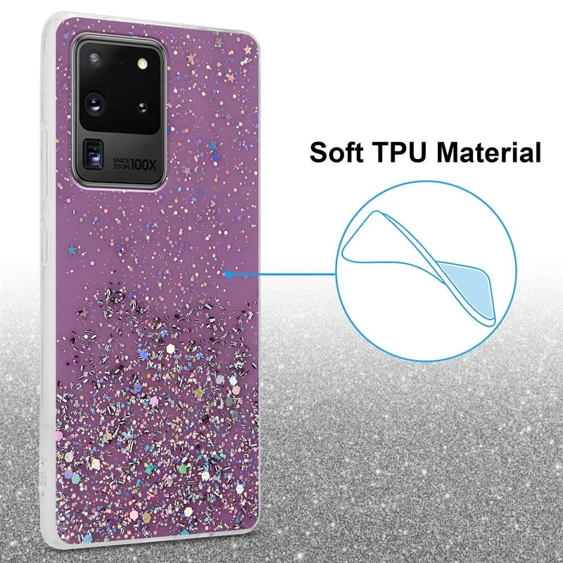 Cadorabo Hülle kompatibel mit Samsung Galaxy S20 ULTRA Schutzhülle aus flexiblem TPU Silikon mit funkelnden Glitter
