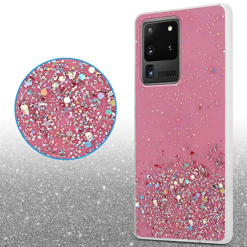 Cadorabo Hülle kompatibel mit Samsung Galaxy S20 ULTRA Schutzhülle aus flexiblem TPU Silikon mit funkelnden Glitter