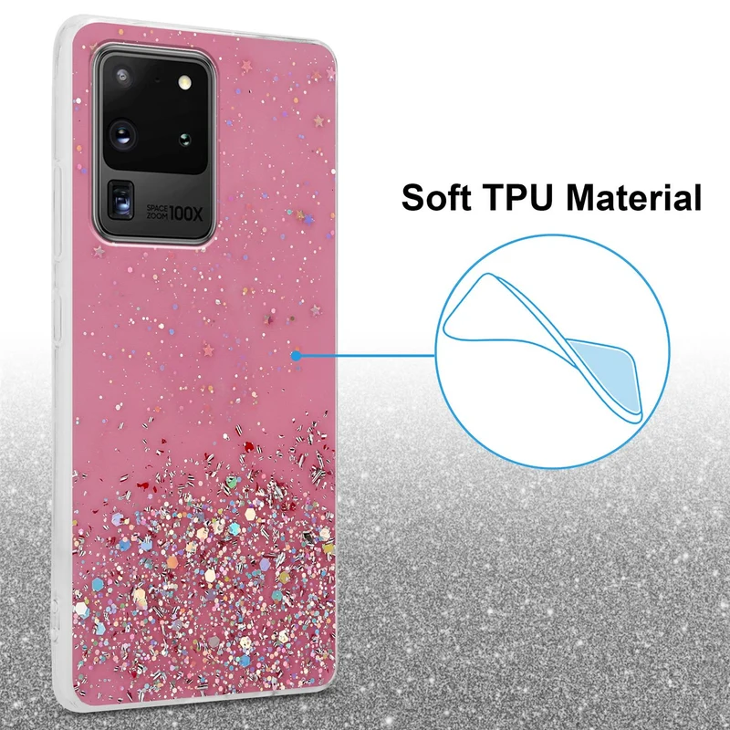 Cadorabo Hülle kompatibel mit Samsung Galaxy S20 ULTRA Schutzhülle aus flexiblem TPU Silikon mit funkelnden Glitter
