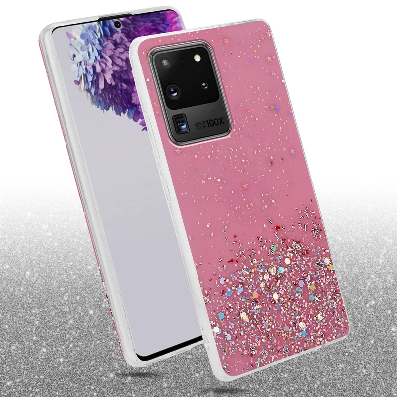 Cadorabo Hülle kompatibel mit Samsung Galaxy S20 ULTRA Schutzhülle aus flexiblem TPU Silikon mit funkelnden Glitter