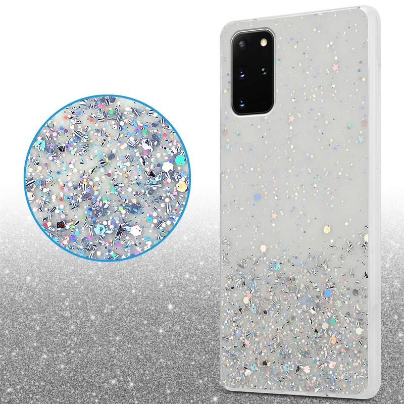 Cadorabo Hülle kompatibel mit Samsung Galaxy S20 PLUS Schutzhülle aus flexiblem TPU Silikon mit funkelnden Glitter