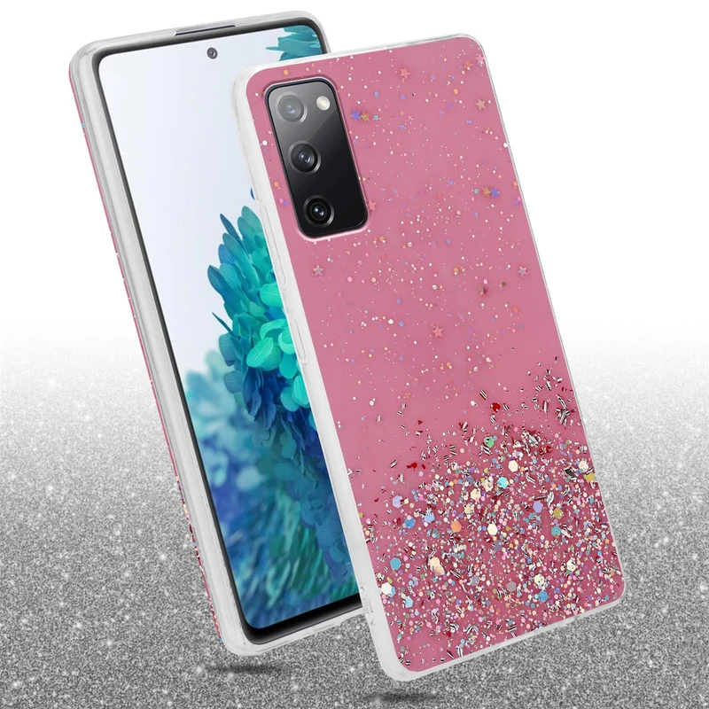 Cadorabo Hülle kompatibel mit Samsung Galaxy S20 FE Schutzhülle aus flexiblem TPU Silikon mit funkelnden Glitter
