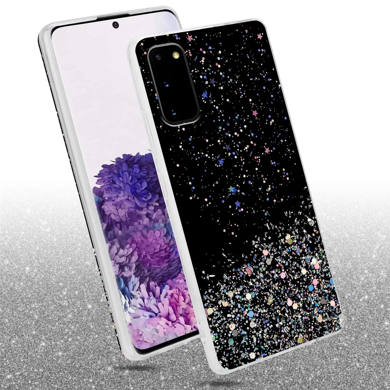 Cadorabo Hülle kompatibel mit Samsung Galaxy S20 Schutzhülle aus flexiblem TPU Silikon mit funkelnden Glitter