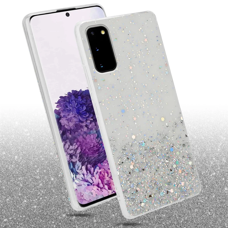 Cadorabo Hülle kompatibel mit Samsung Galaxy S20 Schutzhülle aus flexiblem TPU Silikon mit funkelnden Glitter