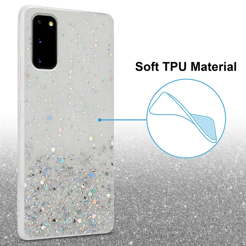 Cadorabo Hülle kompatibel mit Samsung Galaxy S20 Schutzhülle aus flexiblem TPU Silikon mit funkelnden Glitter